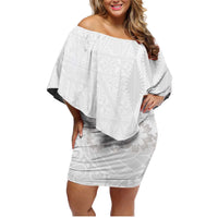 Tonga White Sunday Family Matching Off Shoulder Short Dress and Hawaiian Shirt Manuia le Aso Sa o Tamaiti Heilala With Ngatu Pattern LT14 Mom's Dress White - Polynesian Pride