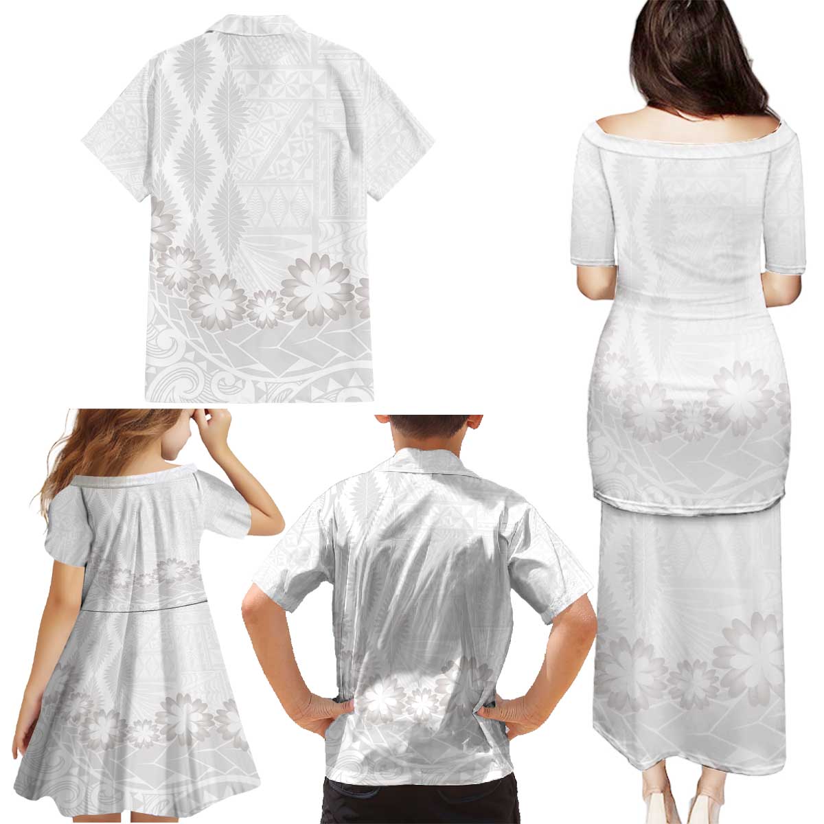 Tonga White Sunday Family Matching Puletasi and Hawaiian Shirt Manuia le Aso Sa o Tamaiti Heilala With Ngatu Pattern LT14 - Polynesian Pride