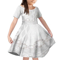 Tonga White Sunday Family Matching Short Sleeve Bodycon Dress and Hawaiian Shirt Manuia le Aso Sa o Tamaiti Heilala With Ngatu Pattern LT14 Daughter's Dress White - Polynesian Pride