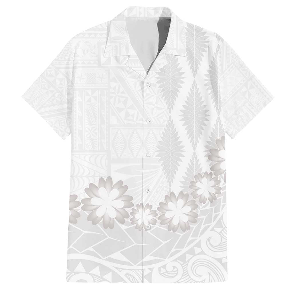 Tonga White Sunday Family Matching Short Sleeve Bodycon Dress and Hawaiian Shirt Manuia le Aso Sa o Tamaiti Heilala With Ngatu Pattern LT14 Dad's Shirt - Short Sleeve White - Polynesian Pride