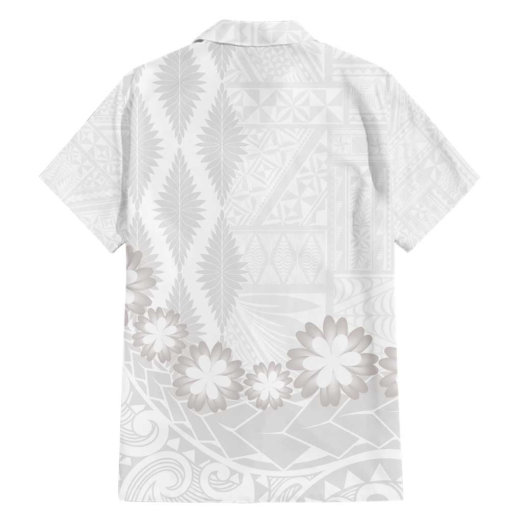 Tonga White Sunday Family Matching Short Sleeve Bodycon Dress and Hawaiian Shirt Manuia le Aso Sa o Tamaiti Heilala With Ngatu Pattern LT14 - Polynesian Pride