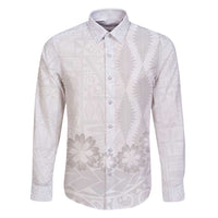 Tonga White Sunday Family Matching Short Sleeve Bodycon Dress and Hawaiian Shirt Manuia le Aso Sa o Tamaiti Heilala With Ngatu Pattern LT14 Dad's Shirt - Long Sleeve White - Polynesian Pride