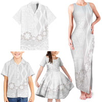 Tonga White Sunday Family Matching Tank Maxi Dress and Hawaiian Shirt Manuia le Aso Sa o Tamaiti Heilala With Ngatu Pattern LT14 - Polynesian Pride