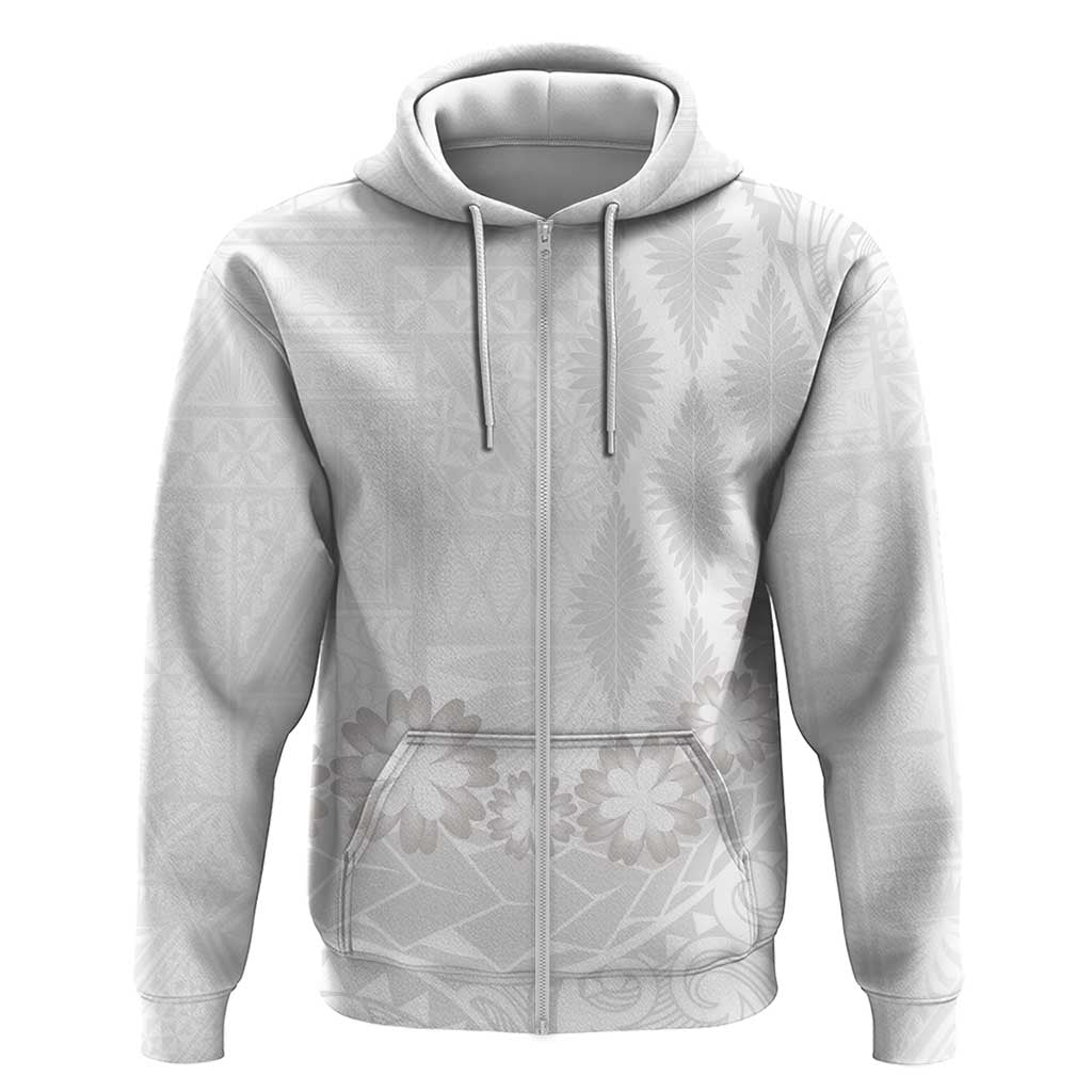 Tonga White Sunday Hoodie Manuia le Aso Sa o Tamaiti Heilala With Ngatu Pattern LT14 Zip Hoodie White - Polynesian Pride