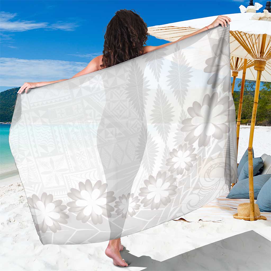 Tonga White Sunday Sarong Manuia le Aso Sa o Tamaiti Heilala With Ngatu Pattern LT14 One Size 44 x 66 inches White - Polynesian Pride