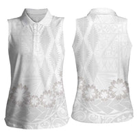 Tonga White Sunday Women Sleeveless Polo Shirt Manuia le Aso Sa o Tamaiti Heilala With Ngatu Pattern LT14 - Polynesian Pride