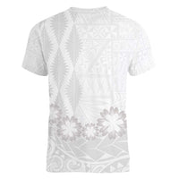Tonga White Sunday Women V-Neck T-Shirt Manuia le Aso Sa o Tamaiti Heilala With Ngatu Pattern LT14 - Polynesian Pride