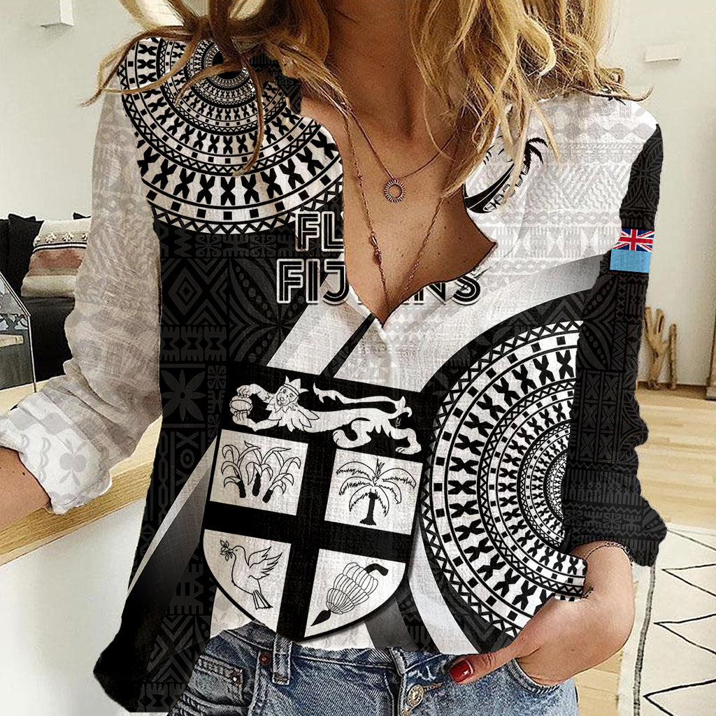 Custom Fiji Rugby Women Casual Shirt World Cup 2023 Go Champions Fijian Tapa Black Version LT14 Female Black - Polynesian Pride