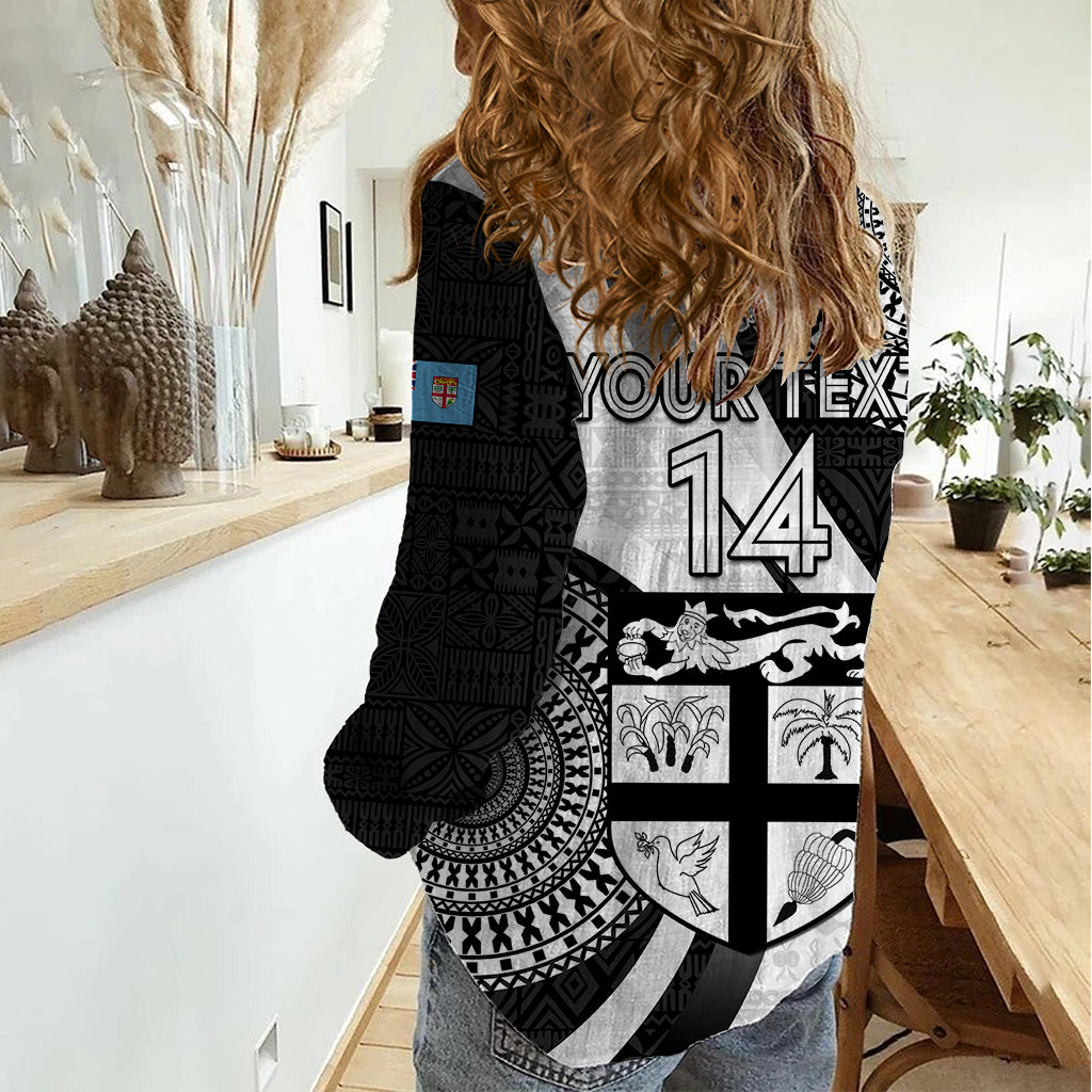 Custom Fiji Rugby Women Casual Shirt World Cup 2023 Go Champions Fijian Tapa Black Version LT14 - Polynesian Pride