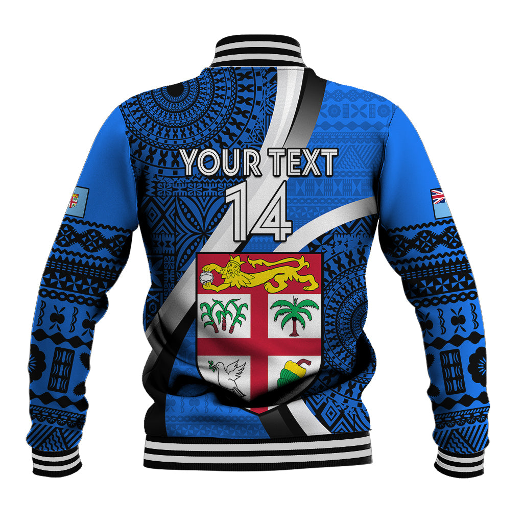 Custom Fiji Rugby Baseball Jacket World Cup 2023 Go Champions Fijian Tapa Blue Version LT14 - Polynesian Pride