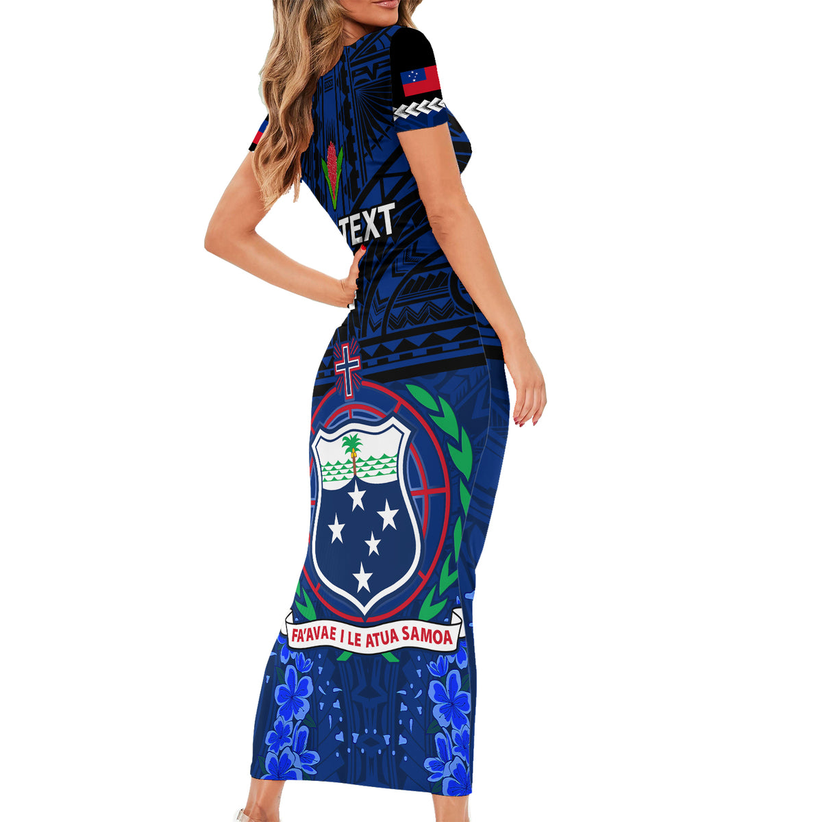Custom Samoa Rugby Short Sleeve Bodycon Dress World Cup 2023 Go Champions Manu Samoa LT14 - Polynesian Pride