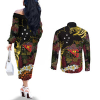 Papua New Guinea 50th Independence Anniversary Couples Matching Off The Shoulder Long Sleeve Dress and Long Sleeve Button Shirt Independen Stet bilong Papua Niu Gini LT14 - Polynesian Pride