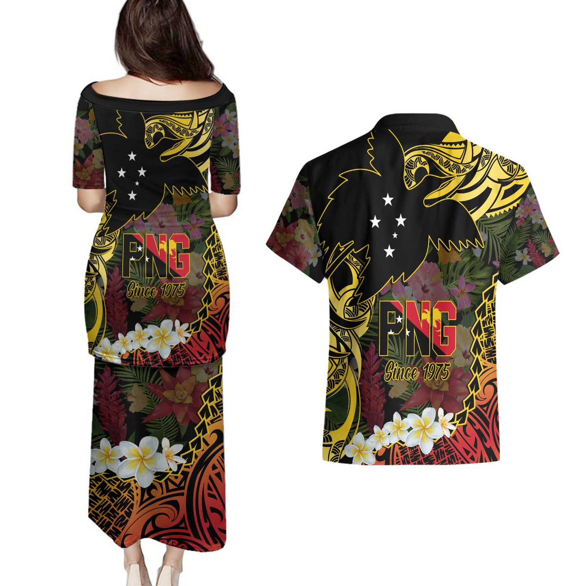 Papua New Guinea 50th Independence Anniversary Couples Matching Puletasi and Hawaiian Shirt Independen Stet bilong Papua Niu Gini LT14 - Polynesian Pride