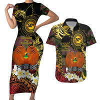 Papua New Guinea 50th Independence Anniversary Couples Matching Short Sleeve Bodycon Dress and Hawaiian Shirt Independen Stet bilong Papua Niu Gini LT14 Black - Polynesian Pride