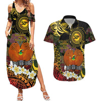 Papua New Guinea 50th Independence Anniversary Couples Matching Summer Maxi Dress and Hawaiian Shirt Independen Stet bilong Papua Niu Gini LT14 Black - Polynesian Pride