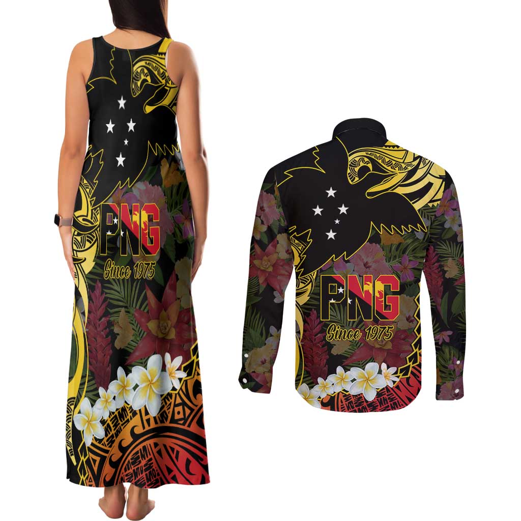 Papua New Guinea 50th Independence Anniversary Couples Matching Tank Maxi Dress and Long Sleeve Button Shirt Independen Stet bilong Papua Niu Gini LT14 - Polynesian Pride