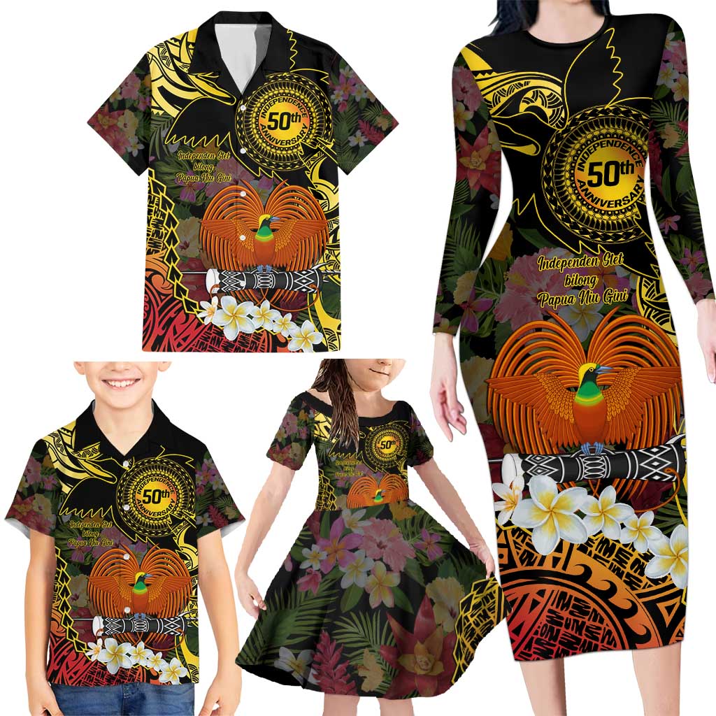 Papua New Guinea 50th Independence Anniversary Family Matching Long Sleeve Bodycon Dress and Hawaiian Shirt Independen Stet bilong Papua Niu Gini LT14 - Polynesian Pride
