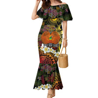 Papua New Guinea 50th Independence Anniversary Family Matching Mermaid Dress and Hawaiian Shirt Independen Stet bilong Papua Niu Gini LT14 Mom's Dress Black - Polynesian Pride