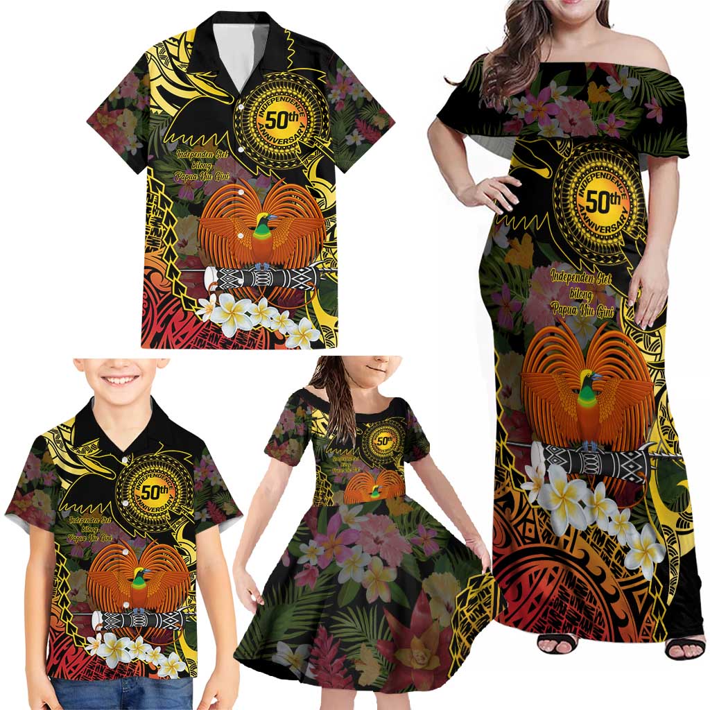 Papua New Guinea 50th Independence Anniversary Family Matching Off Shoulder Maxi Dress and Hawaiian Shirt Independen Stet bilong Papua Niu Gini LT14 - Polynesian Pride
