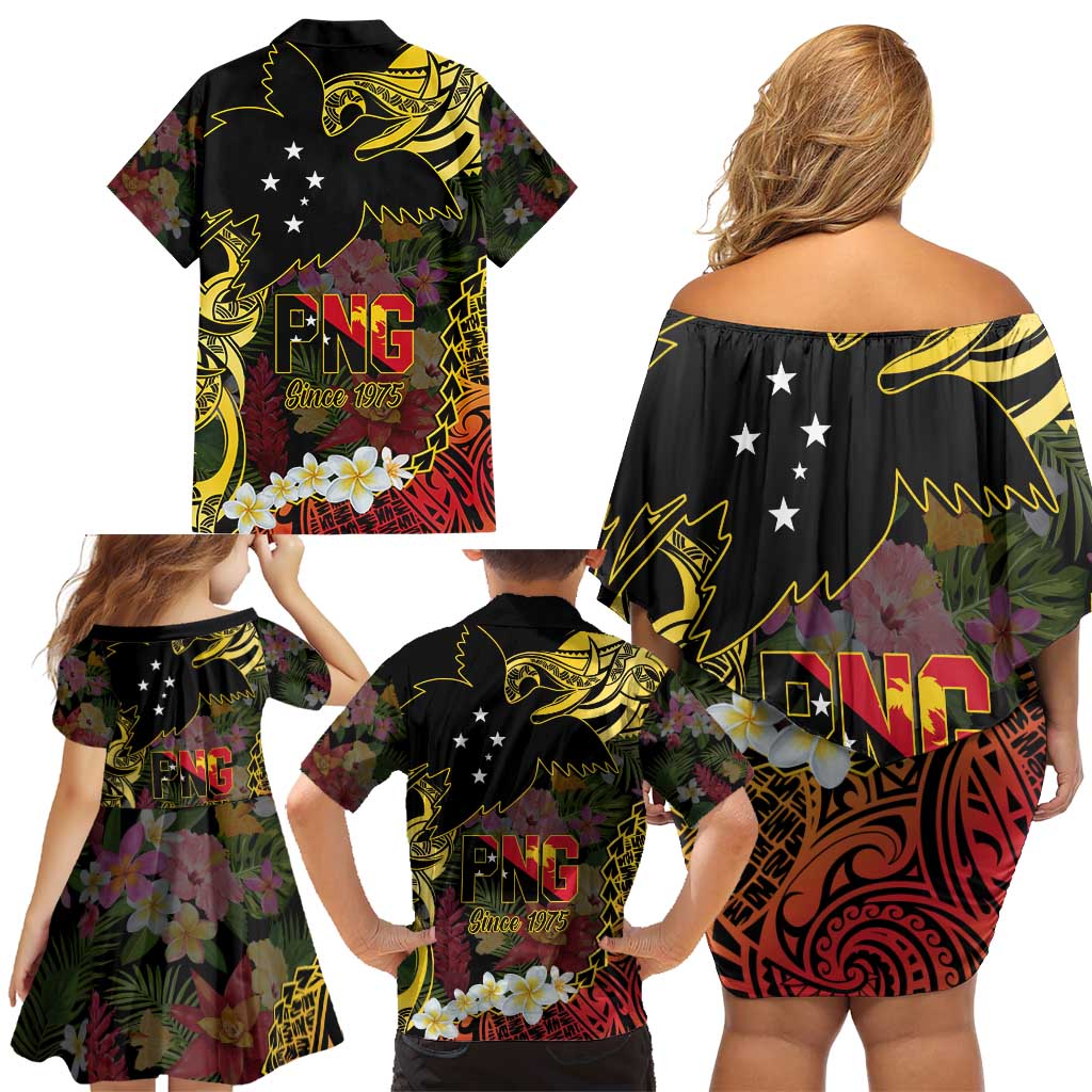 Papua New Guinea 50th Independence Anniversary Family Matching Off Shoulder Short Dress and Hawaiian Shirt Independen Stet bilong Papua Niu Gini LT14 - Polynesian Pride
