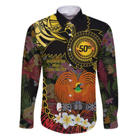 Papua New Guinea 50th Independence Anniversary Family Matching Off Shoulder Short Dress and Hawaiian Shirt Independen Stet bilong Papua Niu Gini LT14 Dad's Shirt - Long Sleeve Black - Polynesian Pride