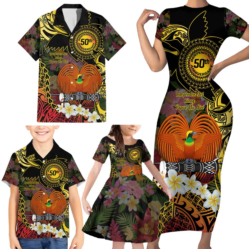 Papua New Guinea 50th Independence Anniversary Family Matching Short Sleeve Bodycon Dress and Hawaiian Shirt Independen Stet bilong Papua Niu Gini LT14 - Polynesian Pride