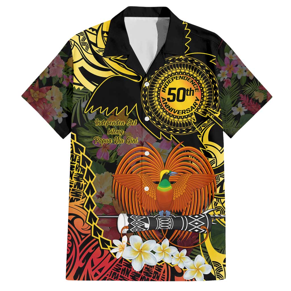 Papua New Guinea 50th Independence Anniversary Family Matching Short Sleeve Bodycon Dress and Hawaiian Shirt Independen Stet bilong Papua Niu Gini LT14 Dad's Shirt - Short Sleeve Black - Polynesian Pride