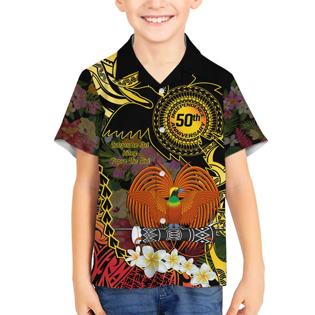 Papua New Guinea 50th Independence Anniversary Family Matching Summer Maxi Dress and Hawaiian Shirt Independen Stet bilong Papua Niu Gini LT14 Son's Shirt Black - Polynesian Pride