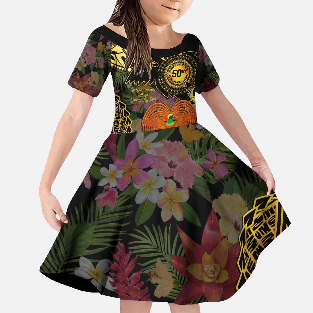 Papua New Guinea 50th Independence Anniversary Family Matching Tank Maxi Dress and Hawaiian Shirt Independen Stet bilong Papua Niu Gini LT14 Daughter's Dress Black - Polynesian Pride