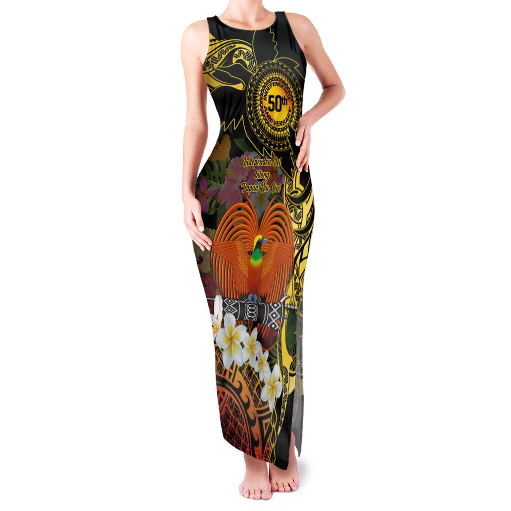 Papua New Guinea 50th Independence Anniversary Family Matching Tank Maxi Dress and Hawaiian Shirt Independen Stet bilong Papua Niu Gini LT14 Mom's Dress Black - Polynesian Pride