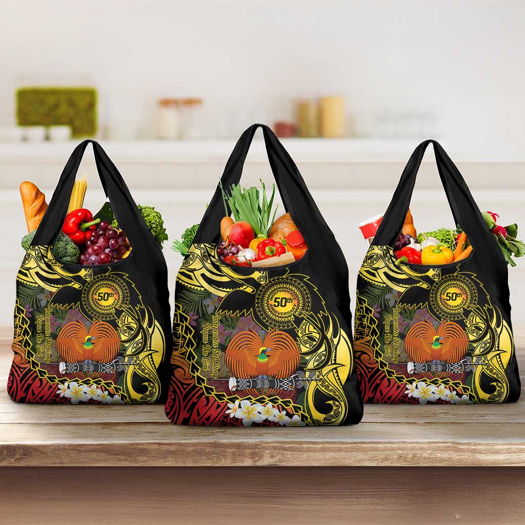Papua New Guinea 50th Independence Anniversary Grocery Bag Independen Stet bilong Papua Niu Gini LT14 3-pack One Size Black - Polynesian Pride