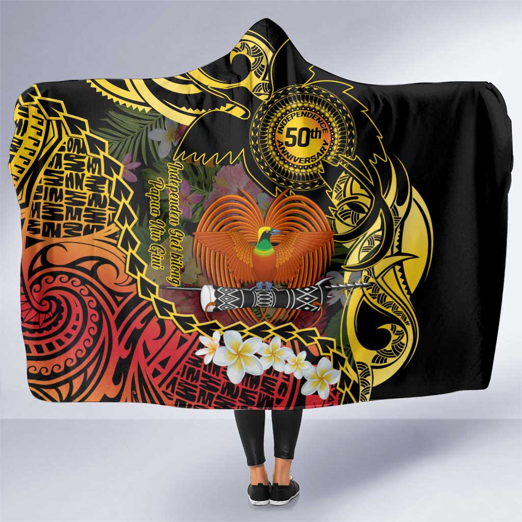 Papua New Guinea 50th Independence Anniversary Hooded Blanket Independen Stet bilong Papua Niu Gini LT14 One Size Black - Polynesian Pride