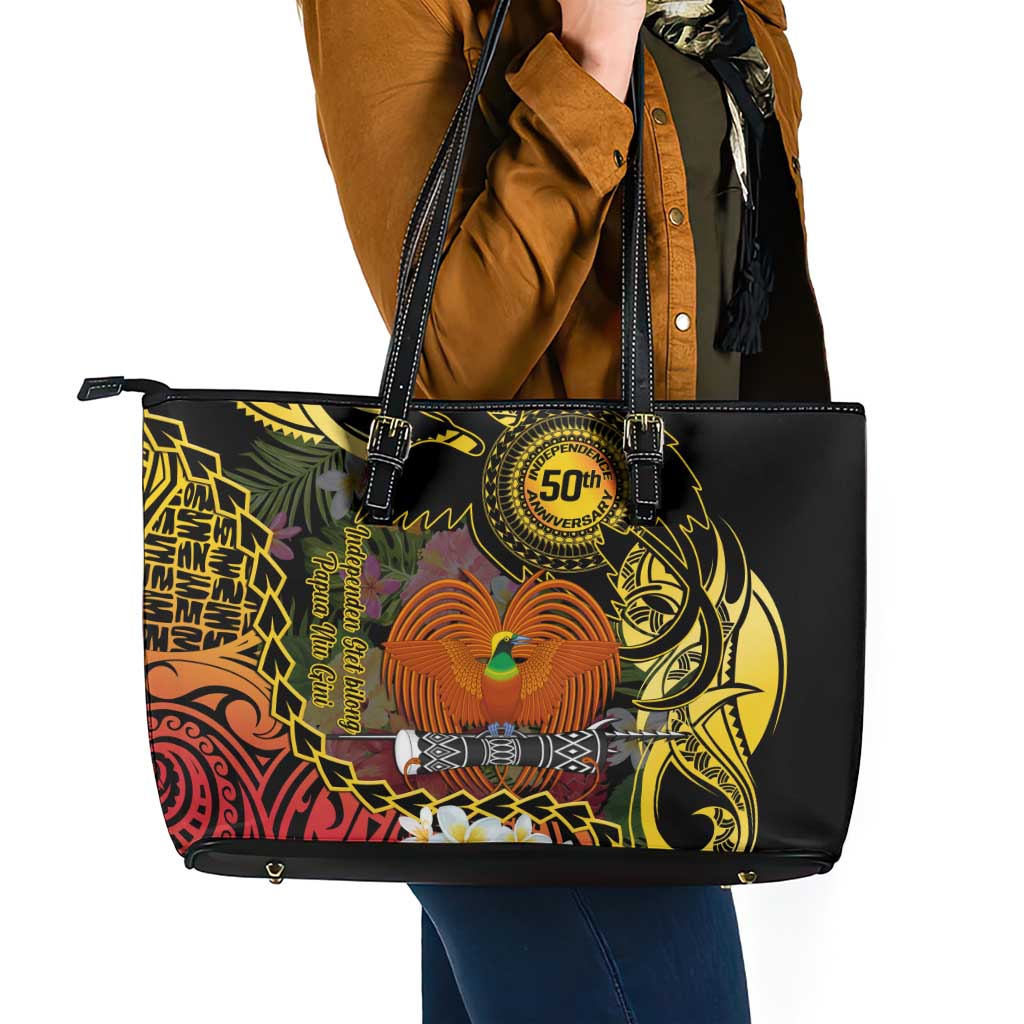 Papua New Guinea 50th Independence Anniversary Leather Tote Bag Independen Stet bilong Papua Niu Gini LT14 - Polynesian Pride