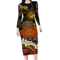 Papua New Guinea 50th Independence Anniversary Long Sleeve Bodycon Dress Independen Stet bilong Papua Niu Gini LT14 Long Dress Black - Polynesian Pride