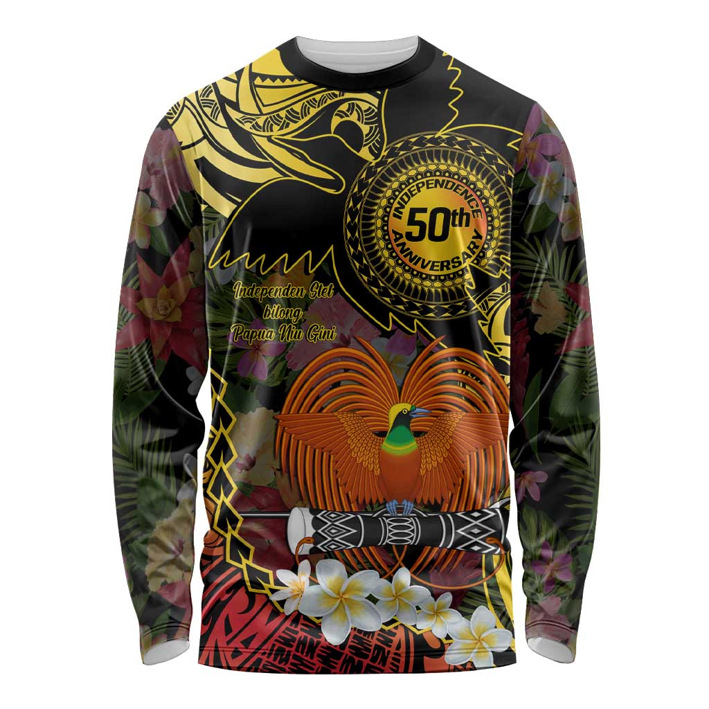 Papua New Guinea 50th Independence Anniversary Long Sleeve Shirt Independen Stet bilong Papua Niu Gini LT14 Unisex Black - Polynesian Pride
