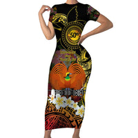 Papua New Guinea 50th Independence Anniversary Short Sleeve Bodycon Dress Independen Stet bilong Papua Niu Gini LT14 Long Dress Black - Polynesian Pride