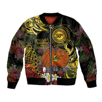Papua New Guinea 50th Independence Anniversary Sleeve Zip Bomber Jacket Independen Stet bilong Papua Niu Gini LT14 Unisex Black - Polynesian Pride
