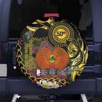 Papua New Guinea 50th Independence Anniversary Spare Tire Cover Independen Stet bilong Papua Niu Gini LT14 No hole Black - Polynesian Pride