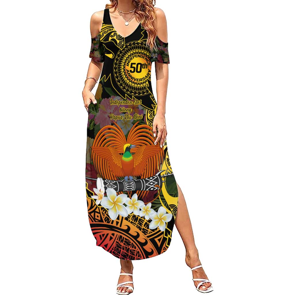 Papua New Guinea 50th Independence Anniversary Summer Maxi Dress Independen Stet bilong Papua Niu Gini LT14 Women Black - Polynesian Pride