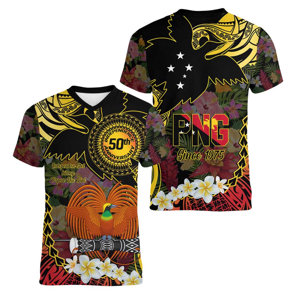 Papua New Guinea 50th Independence Anniversary Women V-Neck T-Shirt Independen Stet bilong Papua Niu Gini LT14 - Polynesian Pride