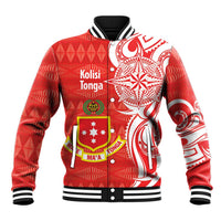 Personalised Kolisi Tonga Baseball Jacket Mate Maa Tonga Ngatu Pattern LT14 Unisex Red - Polynesian Pride
