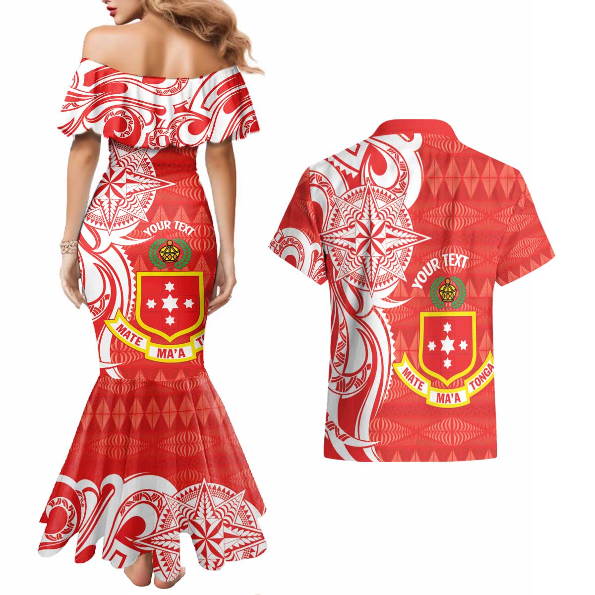 Personalised Kolisi Tonga Couples Matching Mermaid Dress and Hawaiian Shirt Mate Maa Tonga Ngatu Pattern LT14 - Polynesian Pride