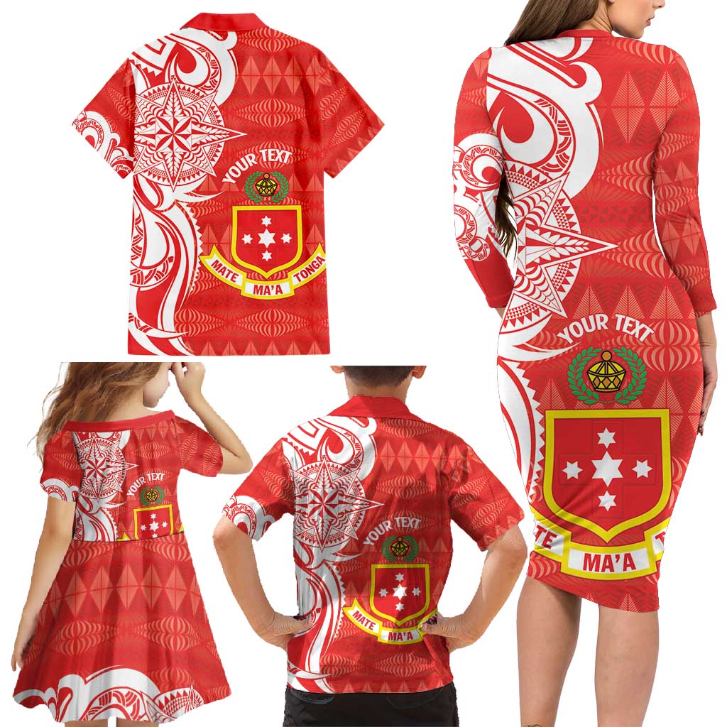 Personalised Kolisi Tonga Family Matching Long Sleeve Bodycon Dress and Hawaiian Shirt Mate Maa Tonga Ngatu Pattern LT14 - Polynesian Pride