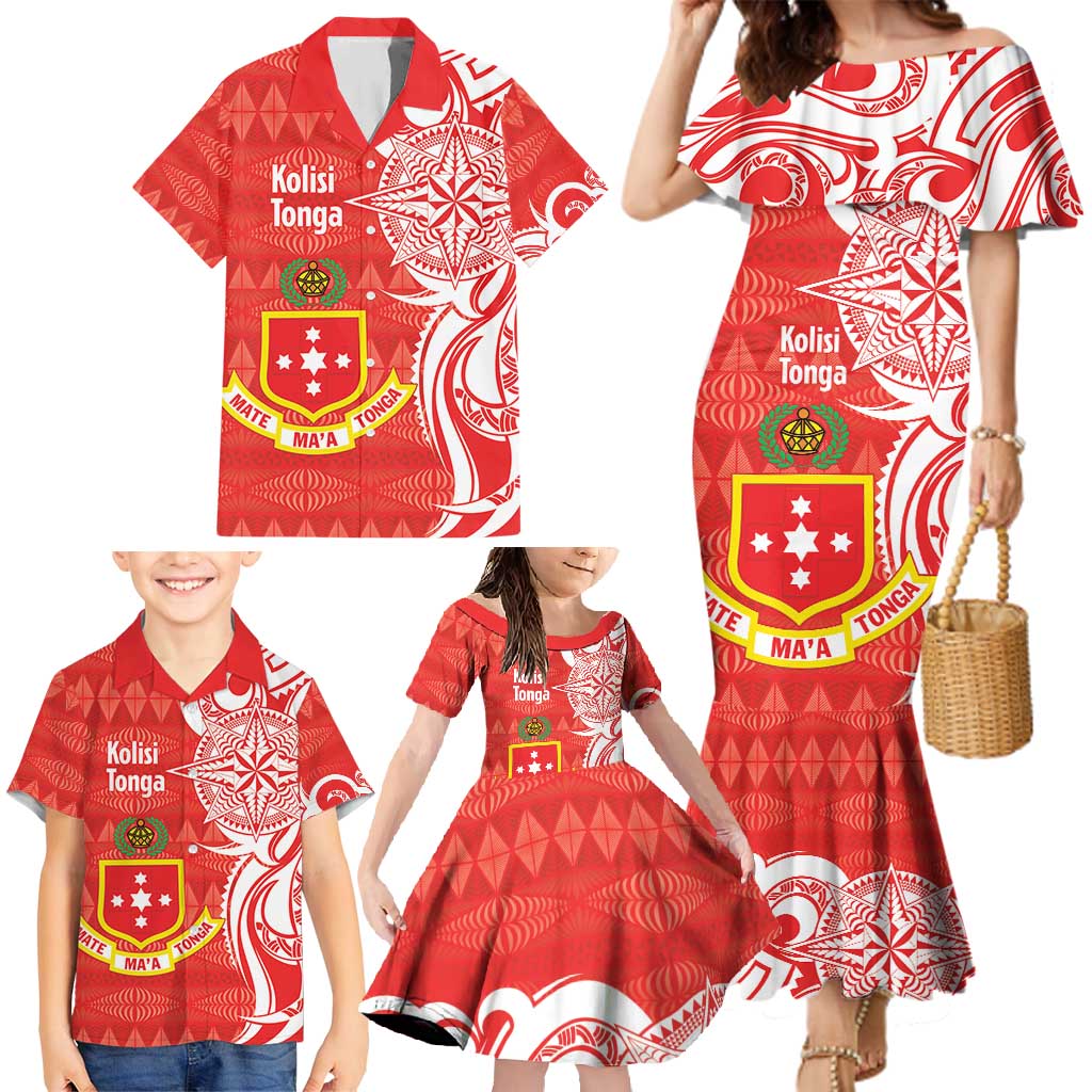 Personalised Kolisi Tonga Family Matching Mermaid Dress and Hawaiian Shirt Mate Maa Tonga Ngatu Pattern LT14 - Polynesian Pride