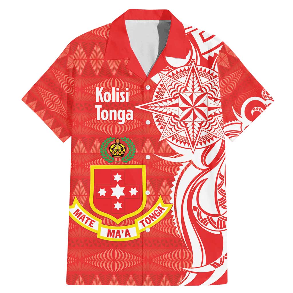 Personalised Kolisi Tonga Family Matching Mermaid Dress and Hawaiian Shirt Mate Maa Tonga Ngatu Pattern LT14 Dad's Shirt - Short Sleeve Red - Polynesian Pride