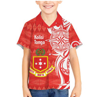 Personalised Kolisi Tonga Family Matching Mermaid Dress and Hawaiian Shirt Mate Maa Tonga Ngatu Pattern LT14 Son's Shirt Red - Polynesian Pride
