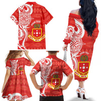 Personalised Kolisi Tonga Family Matching Off The Shoulder Long Sleeve Dress and Hawaiian Shirt Mate Maa Tonga Ngatu Pattern LT14 - Polynesian Pride