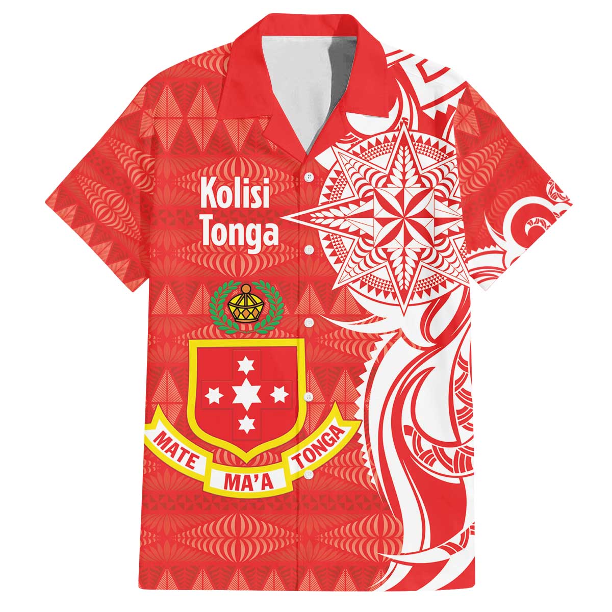 Personalised Kolisi Tonga Family Matching Off The Shoulder Long Sleeve Dress and Hawaiian Shirt Mate Maa Tonga Ngatu Pattern LT14 Dad's Shirt - Short Sleeve Red - Polynesian Pride