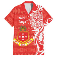 Personalised Kolisi Tonga Family Matching Off The Shoulder Long Sleeve Dress and Hawaiian Shirt Mate Maa Tonga Ngatu Pattern LT14 Dad's Shirt - Short Sleeve Red - Polynesian Pride