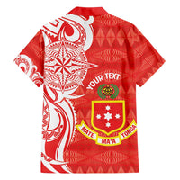 Personalised Kolisi Tonga Family Matching Off The Shoulder Long Sleeve Dress and Hawaiian Shirt Mate Maa Tonga Ngatu Pattern LT14 - Polynesian Pride